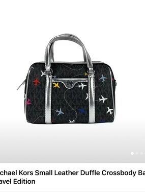 Michael Kors Black Plane-Print Small Duffle Crossbody with Silver Trim
